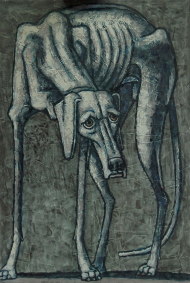 Картина под названием "серый пес" - Dmitriy Trubin, Подлинное произведение искусства