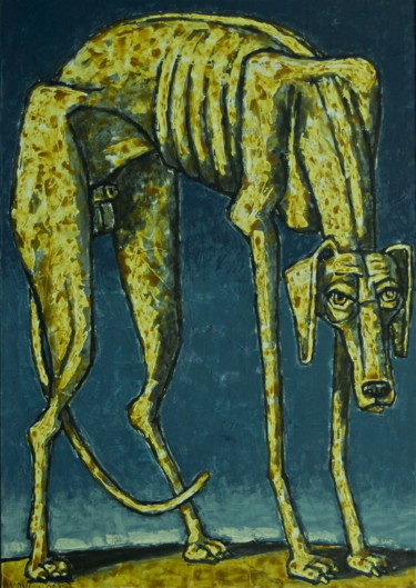 Painting titled "желтый пес" by Dmitriy Trubin, Original Artwork