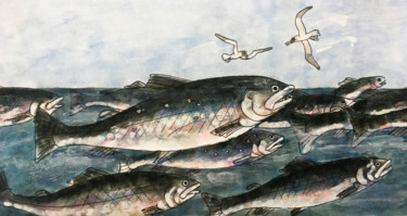 Картина под названием "Рыбное место" - Dmitriy Trubin, Подлинное произведение искусства, Акварель