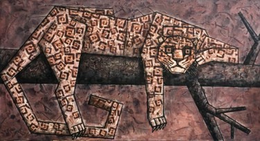 Картина под названием "Ночной ягуар" - Dmitriy Trubin, Подлинное произведение искусства, Масло Установлен на Деревянная рама…