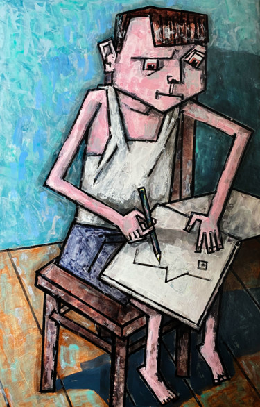 Painting titled "мальчик 1" by Dmitriy Trubin, Original Artwork, Acrylic