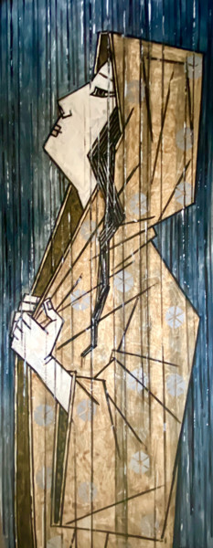 Painting titled "Girl and rain" by Dmitriy Trubin, Original Artwork, Acrylic