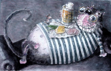 Картина под названием "Пузо для пива" - Dmitriy Trubin, Подлинное произведение искусства, Акварель