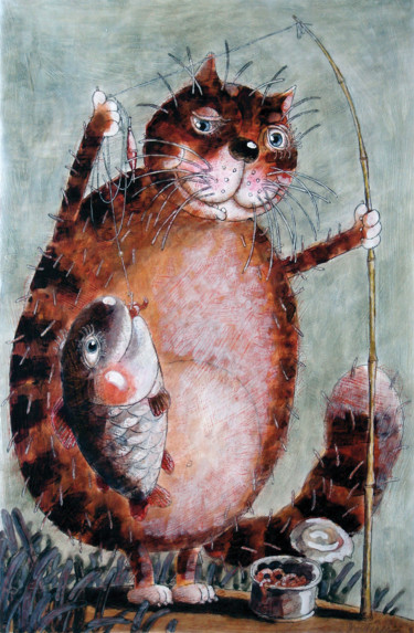 Картина под названием "Katze / chat / cat…" - Dmitriy Trubin, Подлинное произведение искусства, Акрил