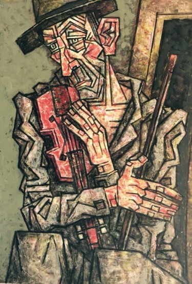 Картина под названием "СТАРИК С КРАСНОЙ СК…" - Dmitriy Trubin, Подлинное произведение искусства