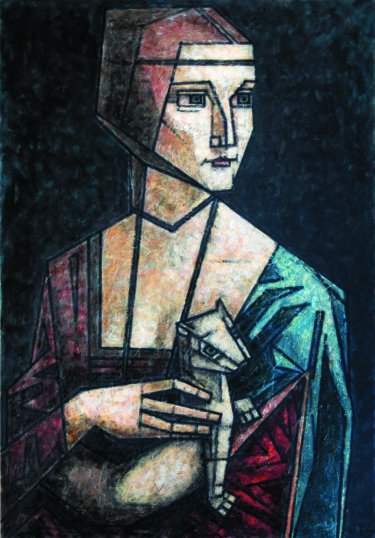 Картина под названием "Дама с горностаем |…" - Dmitriy Trubin, Подлинное произведение искусства, Акрил