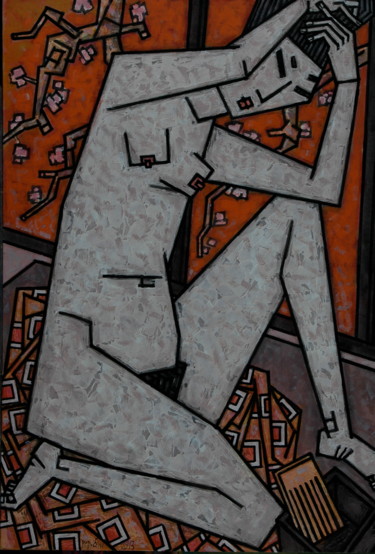 Картина под названием "Раздевающаяся за ши…" - Dmitriy Trubin, Подлинное произведение искусства, Акрил