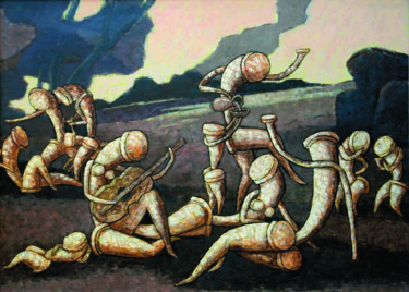Peinture intitulée "ВАКХАНАЛИЯ С ГИТАРИ…" par Dmitriy Trubin, Œuvre d'art originale, Acrylique