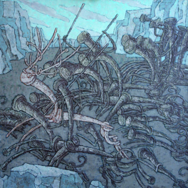 Картина под названием "ОХОТА НА ОЛЕНЯ" - Dmitriy Trubin, Подлинное произведение искусства, Акрил