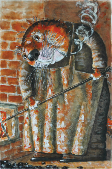 Painting titled "КОТ-Кочегар" by Dmitriy Trubin, Original Artwork, Watercolor