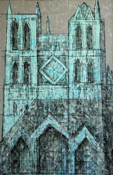 Peinture intitulée "Amiens Cathedral" par Dmitriy Trubin, Œuvre d'art originale, Huile