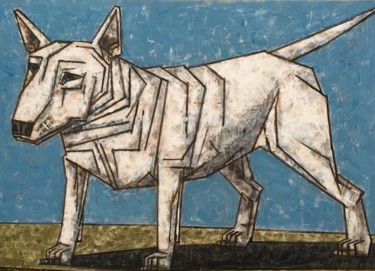 Картина под названием "White bull-terrier" - Dmitriy Trubin, Подлинное произведение искусства, Акрил