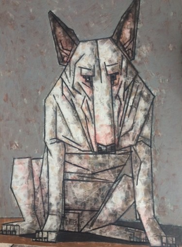 Pintura intitulada "triste bull terrier…" por Dmitriy Trubin, Obras de arte originais, Acrílico