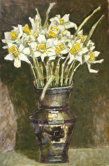 Pittura intitolato "Bouquet of daffodils" da Dmitriy Trubin, Opera d'arte originale, Acquarello