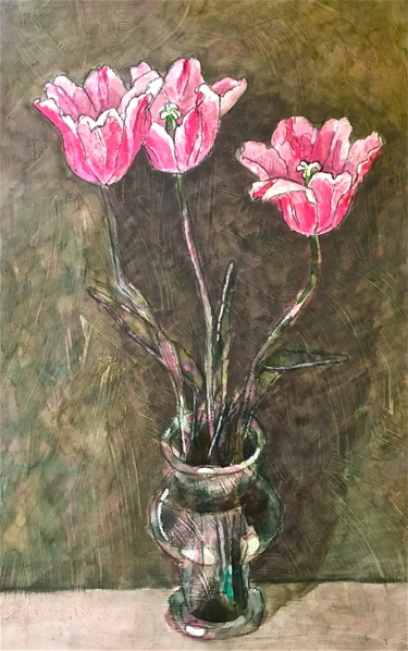 Картина под названием "flowers tulip" - Dmitriy Trubin, Подлинное произведение искусства, Акварель