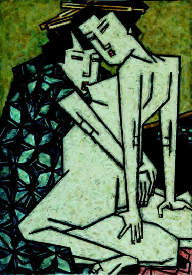 "Shunga" (Erotic paraphrases)-size 39" x 28" Painting titled ""Shunga" (Erotic pa…" by Dmitriy Trubin, Original Art, Oil