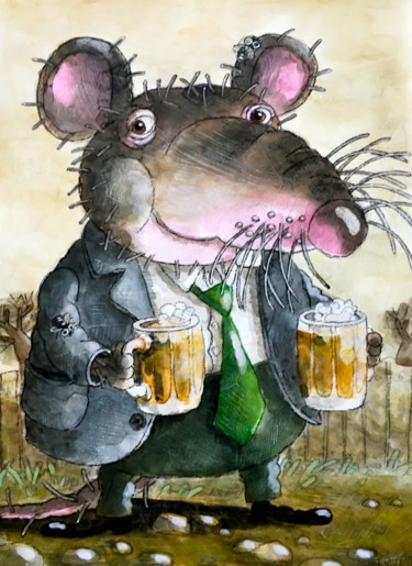 Painting titled "souris / mouse / Ma…" by Dmitriy Trubin, Original Artwork, Watercolor