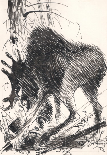 Картина под названием "Elk / wapiti / Elch…" - Dmitriy Trubin, Подлинное произведение искусства, Чернила