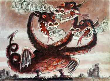 Pintura titulada "Drachen / дракон /…" por Dmitriy Trubin, Obra de arte original
