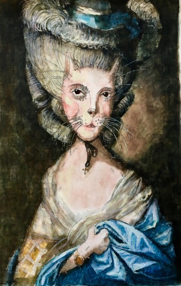 Картина под названием "Дама в голубом | Po…" - Dmitriy Trubin, Подлинное произведение искусства, Акварель