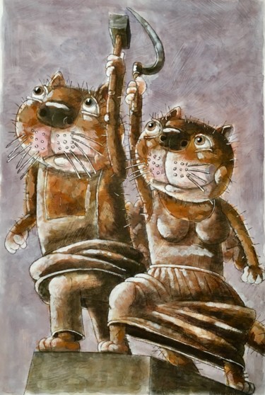 Картина под названием "Серп и молот | La f…" - Dmitriy Trubin, Подлинное произведение искусства, Акварель