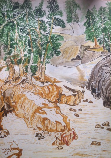 Peinture intitulée "Les pins sur une be…" par Vladimir Vetrov, Œuvre d'art originale, Aquarelle