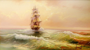Картина под названием "On the waves" - Dmitry B, Подлинное произведение искусства, Масло