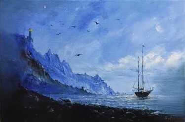 Schilderij getiteld "Before Dawn at Sea" door Dmitry Barabash, Origineel Kunstwerk, Olie