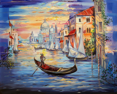 Pittura intitolato ""Morning in Venice"" da Dmitry King, Opera d'arte originale, Olio