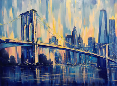 Pintura intitulada "Brooklyn bridge oil…" por Dmitry King, Obras de arte originais, Óleo