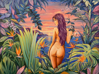 Pintura intitulada "Tropical Goddess" por Dmitry King, Obras de arte originais, Óleo