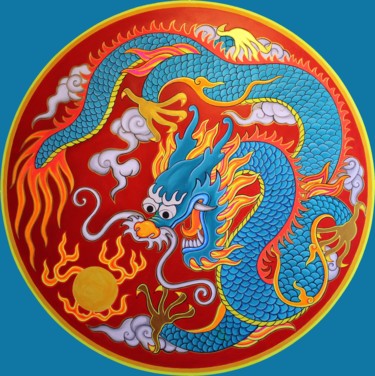 Estampas & grabados titulada "Blue Dragon with Pe…" por Dmitry King, Obra de arte original, Impresión analógica
