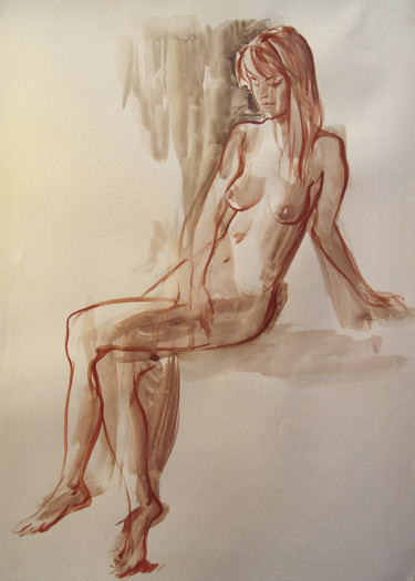 Drawing titled "rest of the nymph" by Dmitry Kostylew, Original Artwork, Watercolor