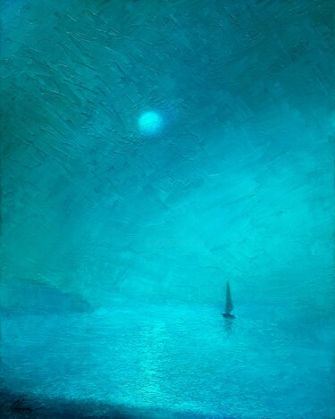 Картина под названием "Full moon" - Dmitry Oleyn, Подлинное произведение искусства, Масло Установлен на Деревянная рама для…