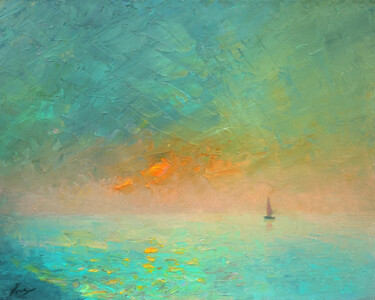 Malarstwo zatytułowany „Sunrise” autorstwa Dmitry Oleyn, Oryginalna praca, Olej Zamontowany na Drewniana rama noszy
