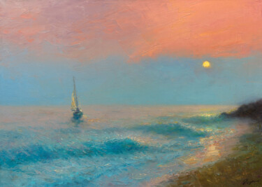 Painting titled "Sunrise 1" by Dmitry Oleyn, Original Artwork, Oil Mounted on Wood Stretcher frame
