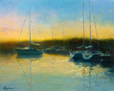 Painting titled "Sunrise 2" by Dmitry Oleyn, Original Artwork, Oil Mounted on Wood Stretcher frame