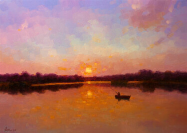 Картина под названием "Sunset 3" - Dmitry Oleyn, Подлинное произведение искусства, Масло Установлен на Деревянная рама для н…