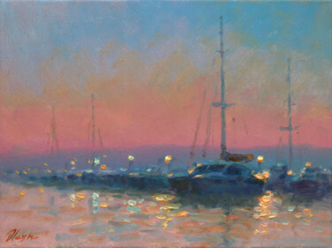 Painting titled "Sunrise 4" by Dmitry Oleyn, Original Artwork, Oil Mounted on Wood Stretcher frame