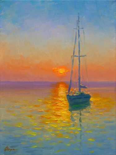 Painting titled "Sunset 4" by Dmitry Oleyn, Original Artwork, Oil Mounted on Wood Stretcher frame