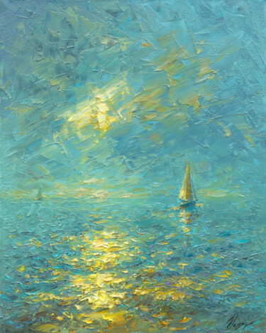 Painting titled "Evening 5" by Dmitry Oleyn, Original Artwork, Oil Mounted on Wood Stretcher frame