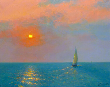 Painting titled "Sunset 5" by Dmitry Oleyn, Original Artwork, Oil Mounted on Wood Stretcher frame