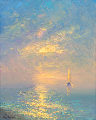 Painting titled "Evening 15" by Dmitry Oleyn, Original Artwork, Oil Mounted on Wood Stretcher frame