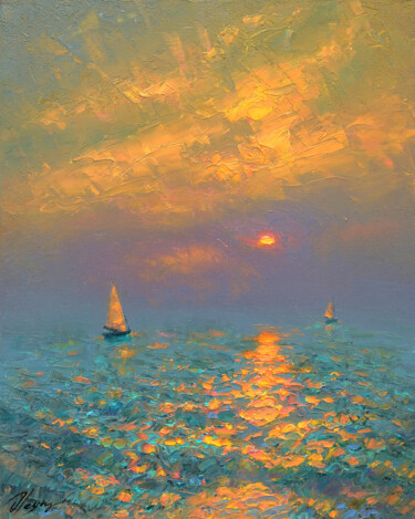 Картина под названием "Sea 16" - Dmitry Oleyn, Подлинное произведение искусства, Масло Установлен на Деревянная рама для нос…