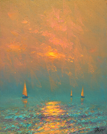 Painting titled "Sea 18" by Dmitry Oleyn, Original Artwork, Oil Mounted on Wood Stretcher frame