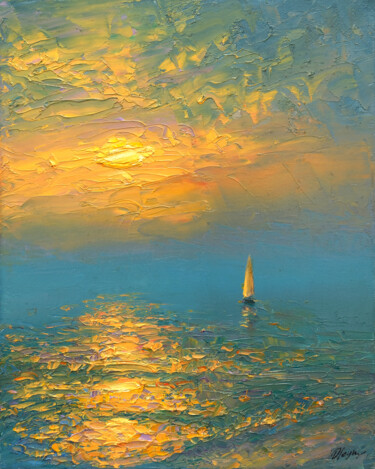 Painting titled "Evening 19" by Dmitry Oleyn, Original Artwork, Oil Mounted on Wood Stretcher frame