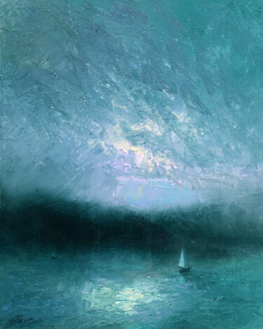 Картина под названием "Misty island 2" - Dmitry Oleyn, Подлинное произведение искусства, Масло Установлен на Деревянная рама…