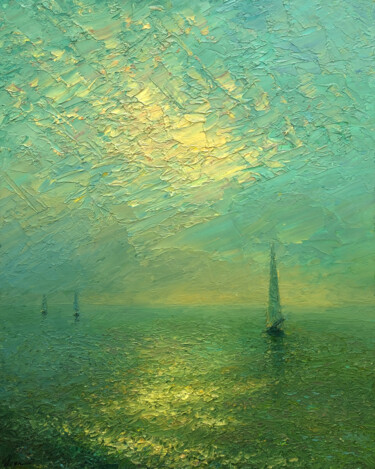 Картина под названием "Evening sea 3" - Dmitry Oleyn, Подлинное произведение искусства, Масло Установлен на Деревянная рама…