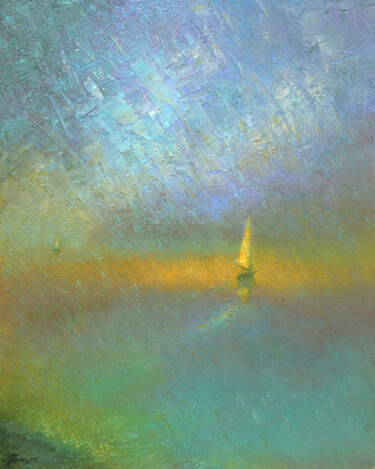 Картина под названием "Beach rain 2" - Dmitry Oleyn, Подлинное произведение искусства, Масло Установлен на Деревянная рама д…