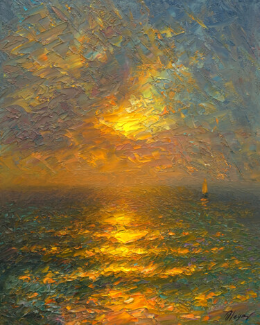 Painting titled "Sunset 12" by Dmitry Oleyn, Original Artwork, Oil Mounted on Wood Stretcher frame